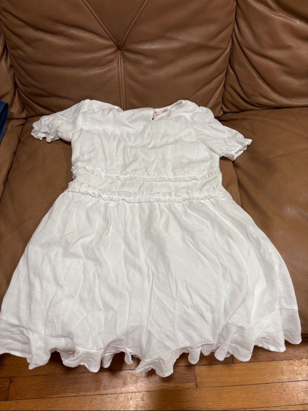 miami White Ruffle Waist Casual Girls' Dress